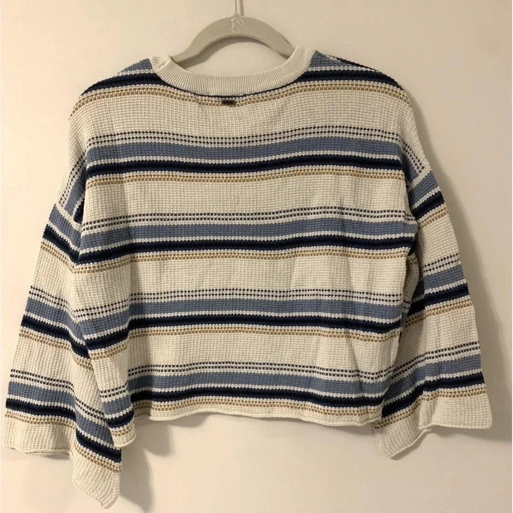 O'Neill Cropped Boxy Flared Sleeve Striped Surf Knit Sweater Woman's Size S Blue